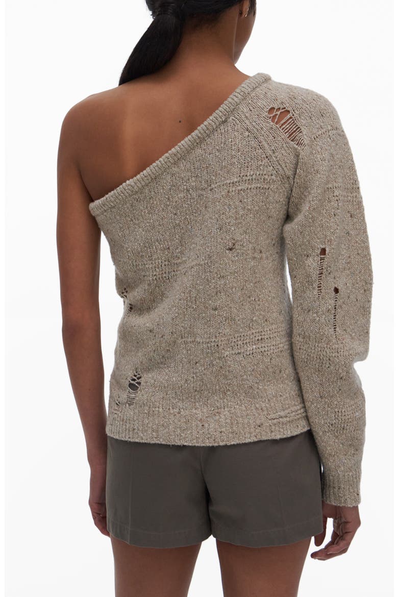 Distressed One-Shoulder Sweater, Alternate, color, SANDSTORM