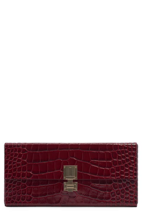 Croc Embossed Patenet Leather East/West Box Clutch