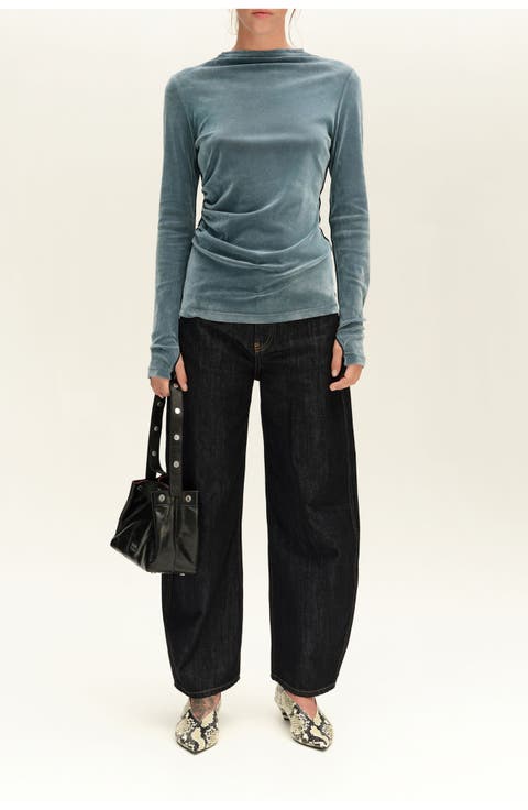 Fitted Velvet Ruched T-shirt