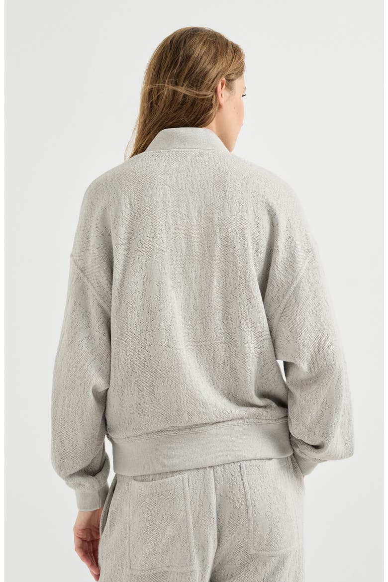 Lace flowers jersey sweatshirt in sparkling virgin wool and cashmere with monili, Alternate, color, Light Grey