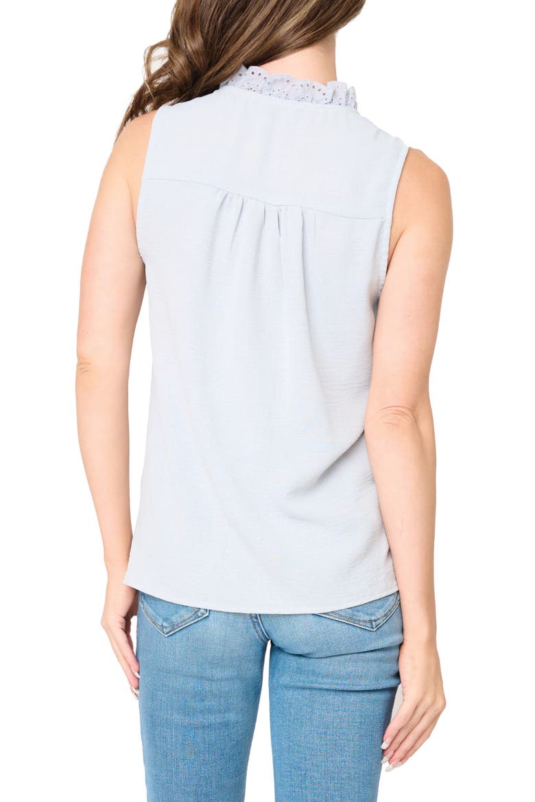 Embroidered Eyelet Trim Button-Up Top, Alternate, color, SKY BLUE