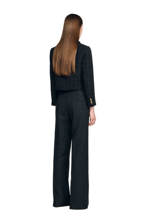 Sandro Tweed Suit Trousers In Black