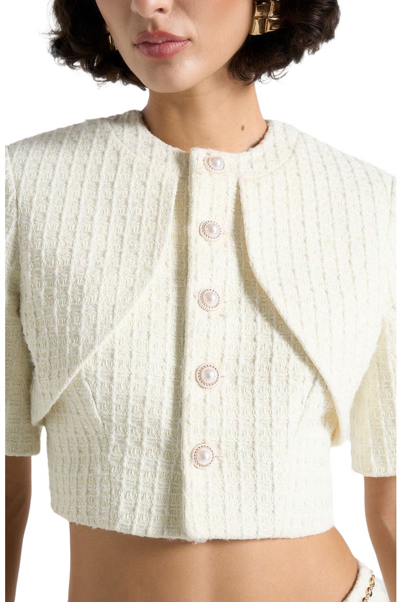 Alba Tweed Mock Neck Curve Detailing Top, Alternate, color, Cream
