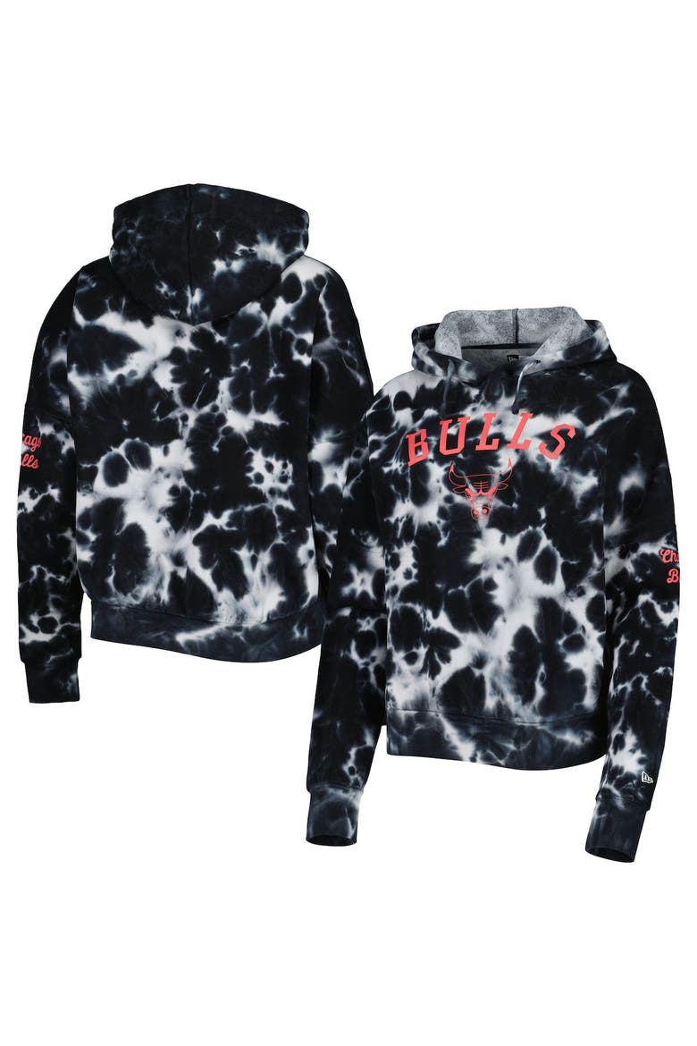 Women's New Era Black Chicago Bulls Brushed Cotton Tie-Dye Pullover Hoodie, Main, color, Black