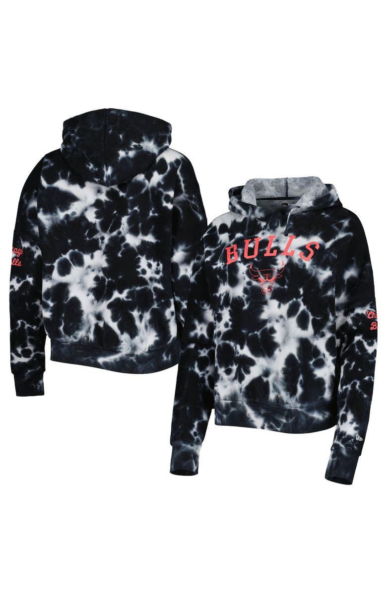 New Era Women's New Era Black Chicago Bulls Brushed Cotton Tie-Dye Pullover Hoodie, Main, color, Black