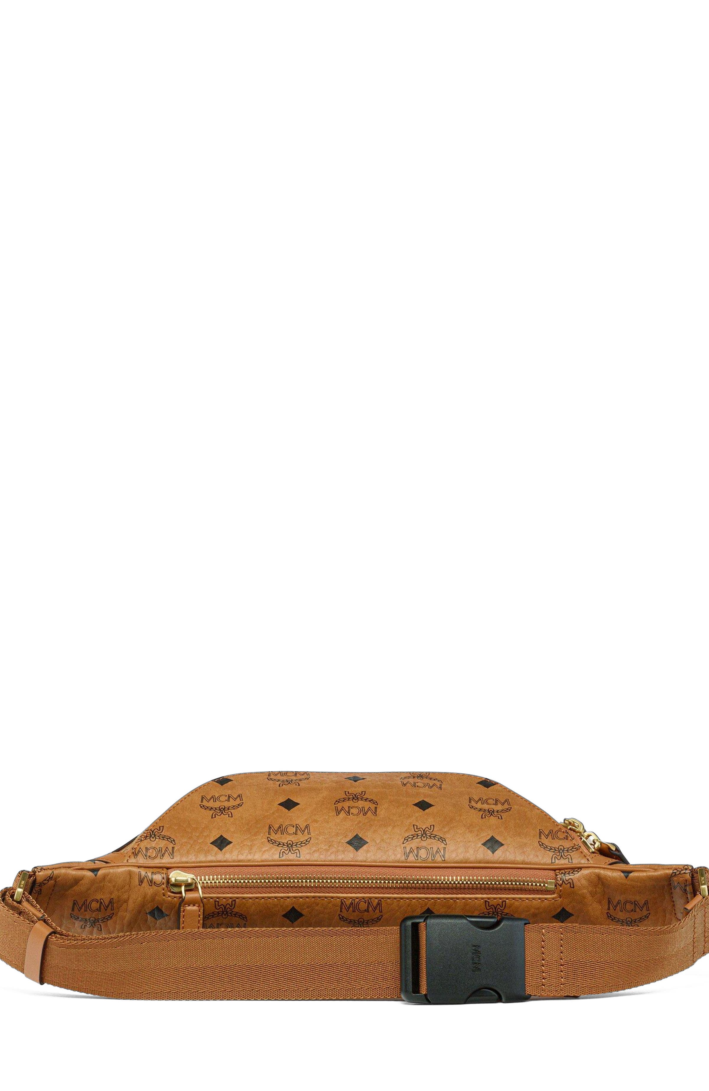 MCM Medium Fursten Belt Bag in Rabot Visetos, Alternate, color, Cognac