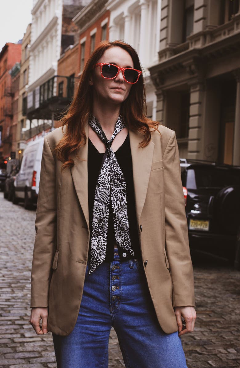 Jessie Zhao New York Silk Skinny Scarf Of Black Garden, Alternate, color, Black