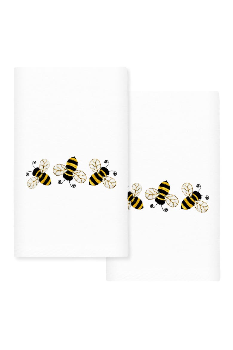 Bee Dance Set of 2 Cotton Hand Towels, Main, color, WHITE