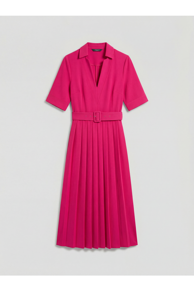 Structured Crepe Belted Midi Dress, Alternate, color, Magenta