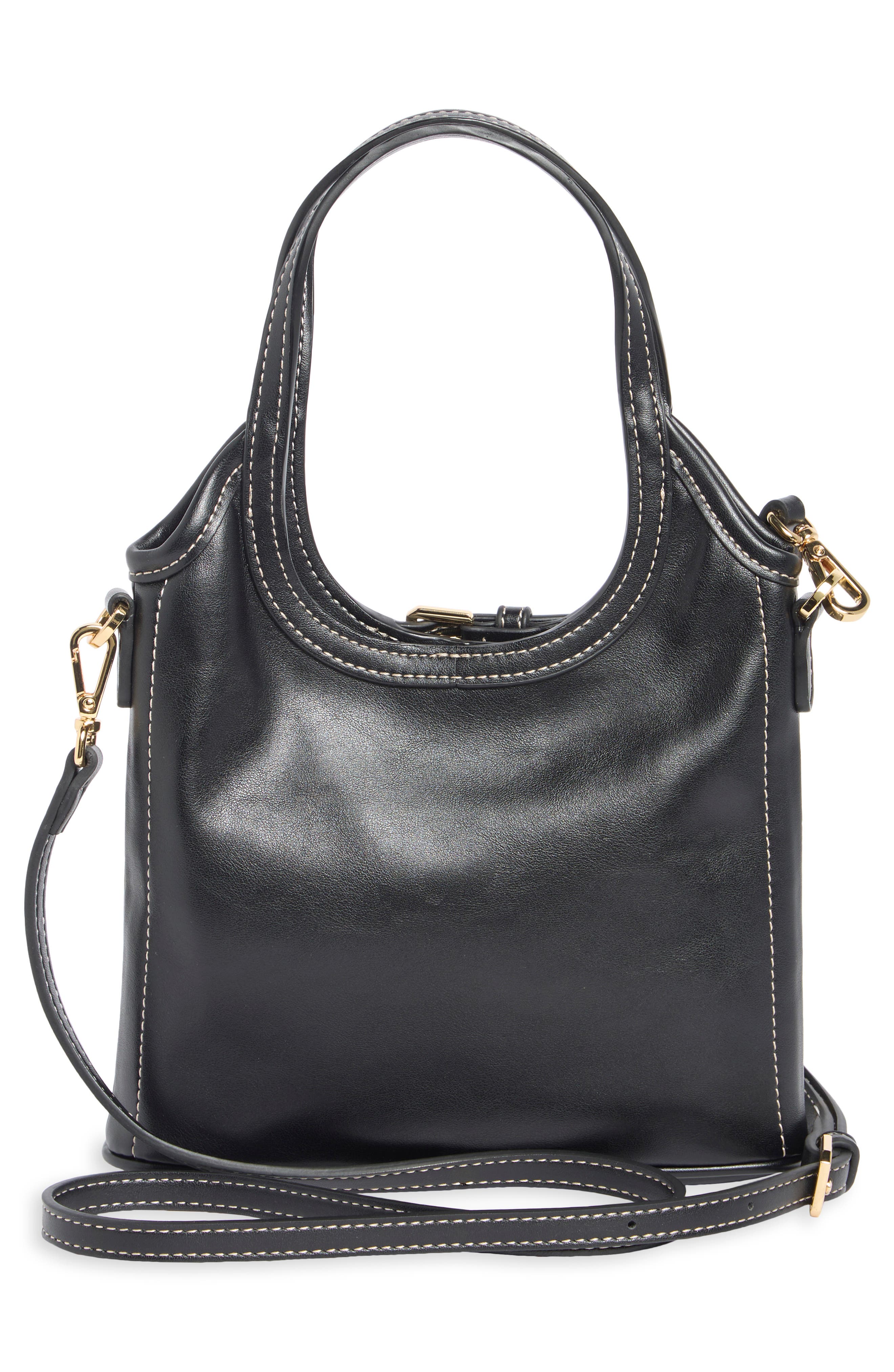 Brooke Mini Belted Embellished Faux Leather Tote, Alternate, color, BLACK
