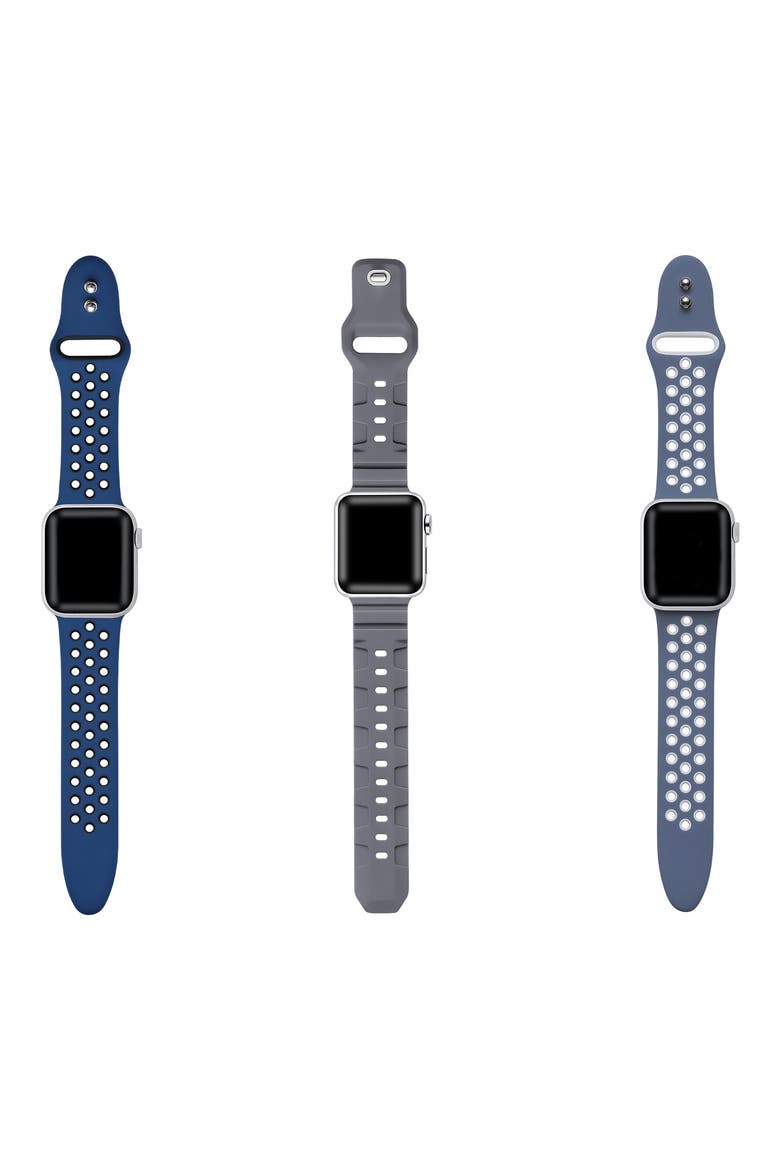 Assorted 3-Pack Silicone Apple Watch® Watchbands, Alternate, color, BLUE/ GREY MULTI