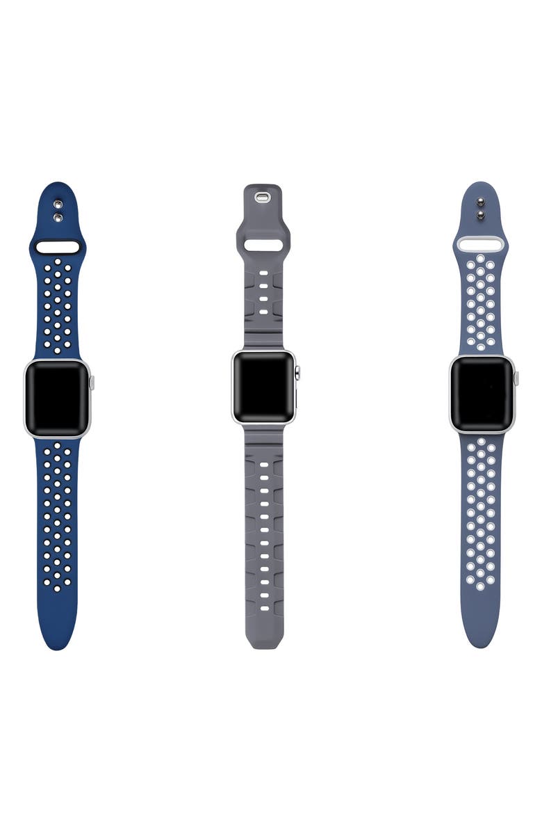 The Posh Tech Assorted 3-Pack Silicone Apple Watch<sup>®</sup> Watchbands, Alternate, color, Blue/ Grey Multi