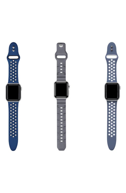 The Posh Tech Assorted 3-pack Silicone Apple Watch® Watchbands In Blue/grey Multi
