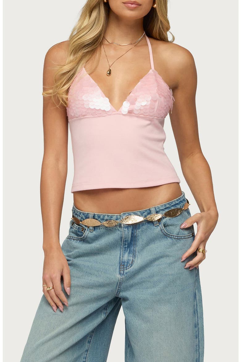 Katelyn Sequin Halter Top, Main, color, LIGHT-PINK