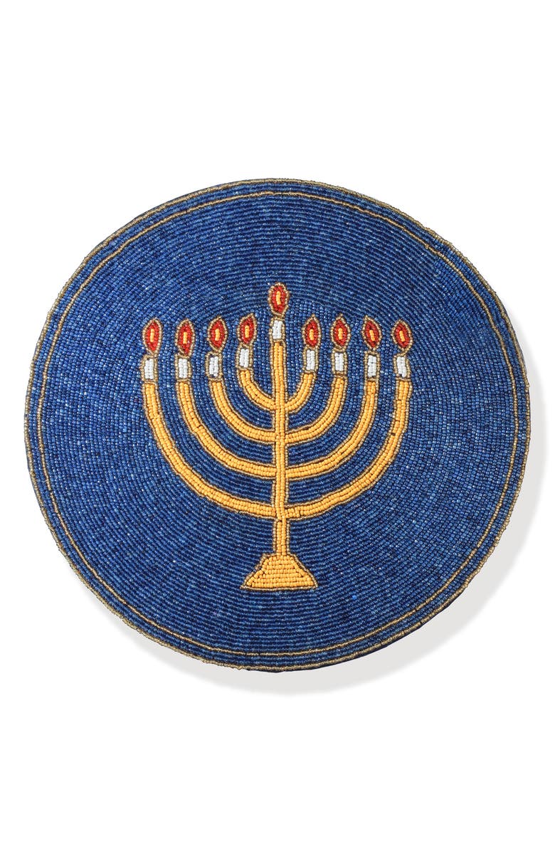 Tiramisu The Festival of Lights Beaded Menorah Coaster, Main, color, Blue