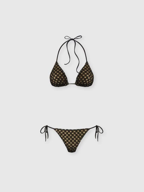 Triangle Bikini In Lamé Viscose With Raschel Workmanship