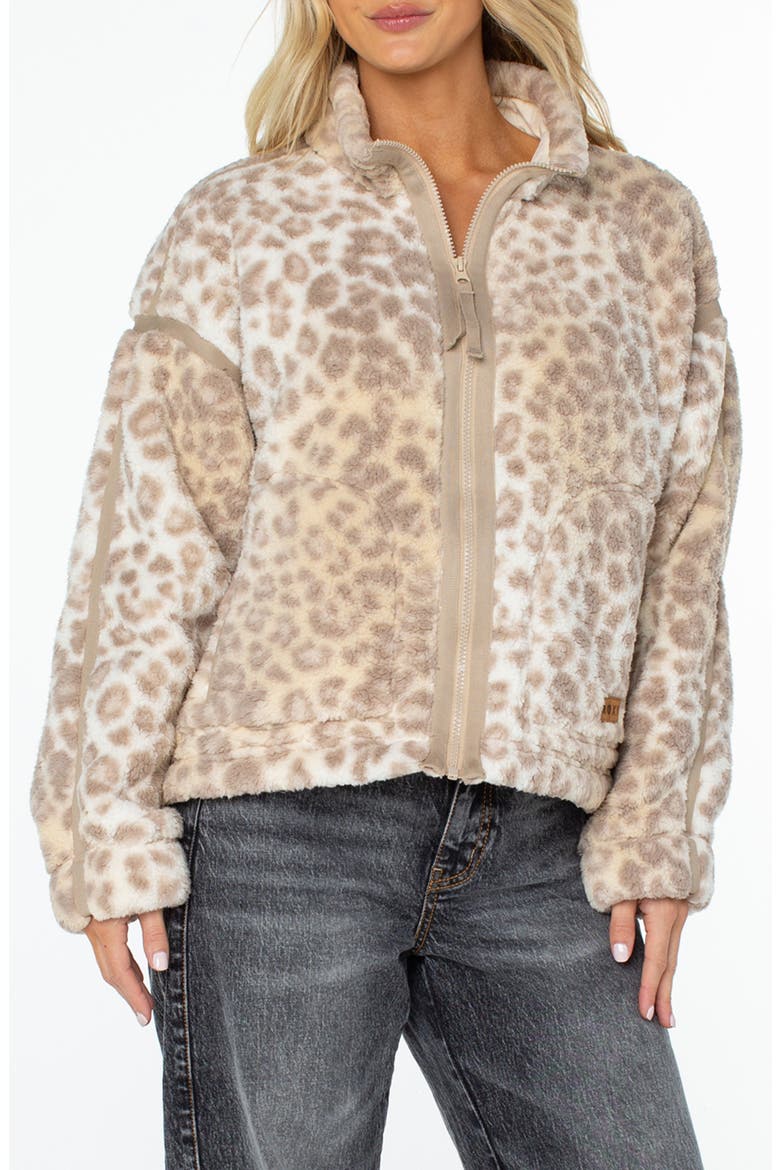 Wurlie Leopard Print High Pile Fleece Jacket, Main, color, VANILLA IC