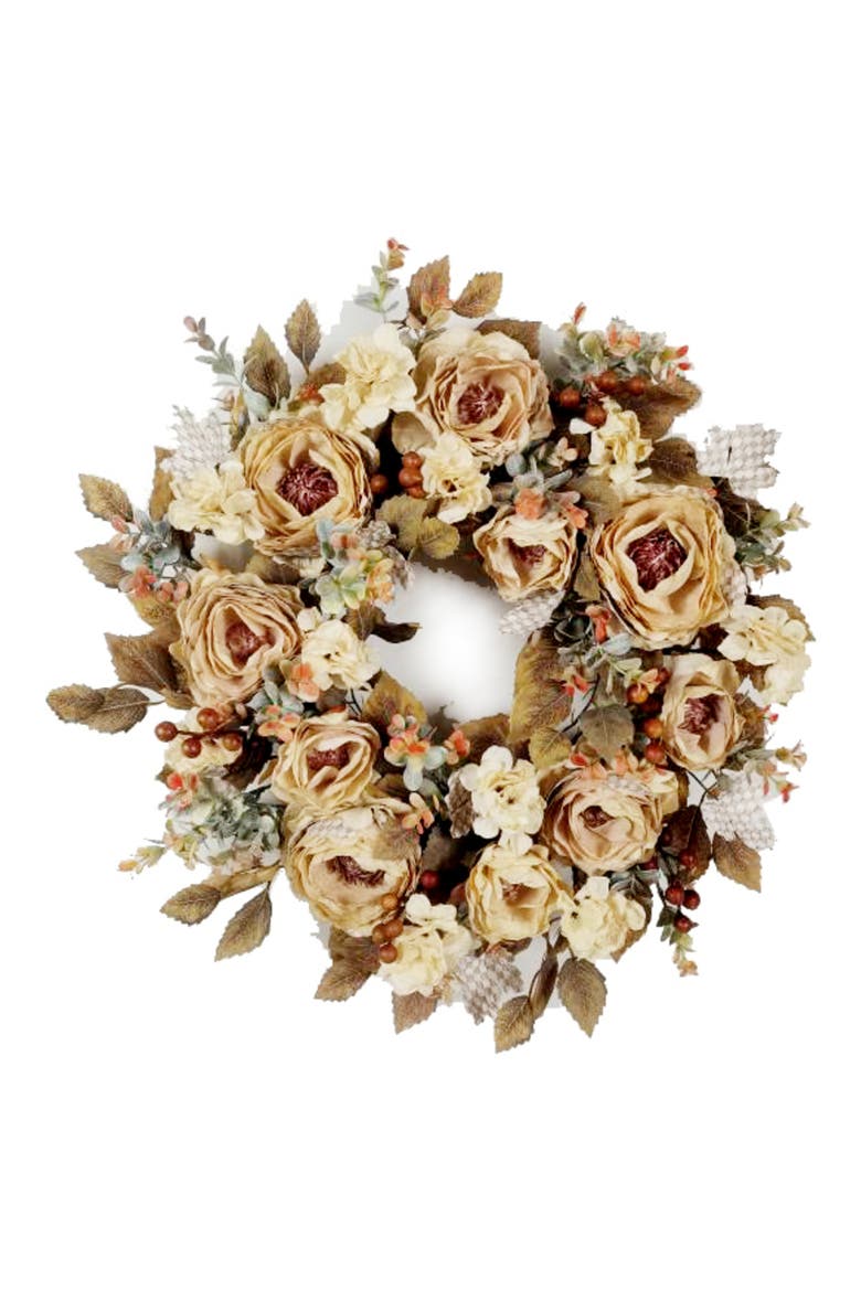 Mocha Fall Floral Wreath, Main, color, BROWN