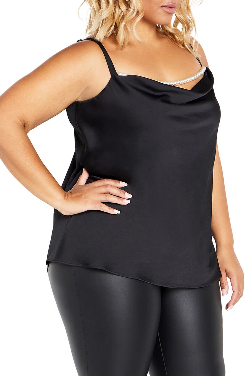 City Chic Dakota Imitation Pearl Cowl Neck Camisole, Alternate, color, Black