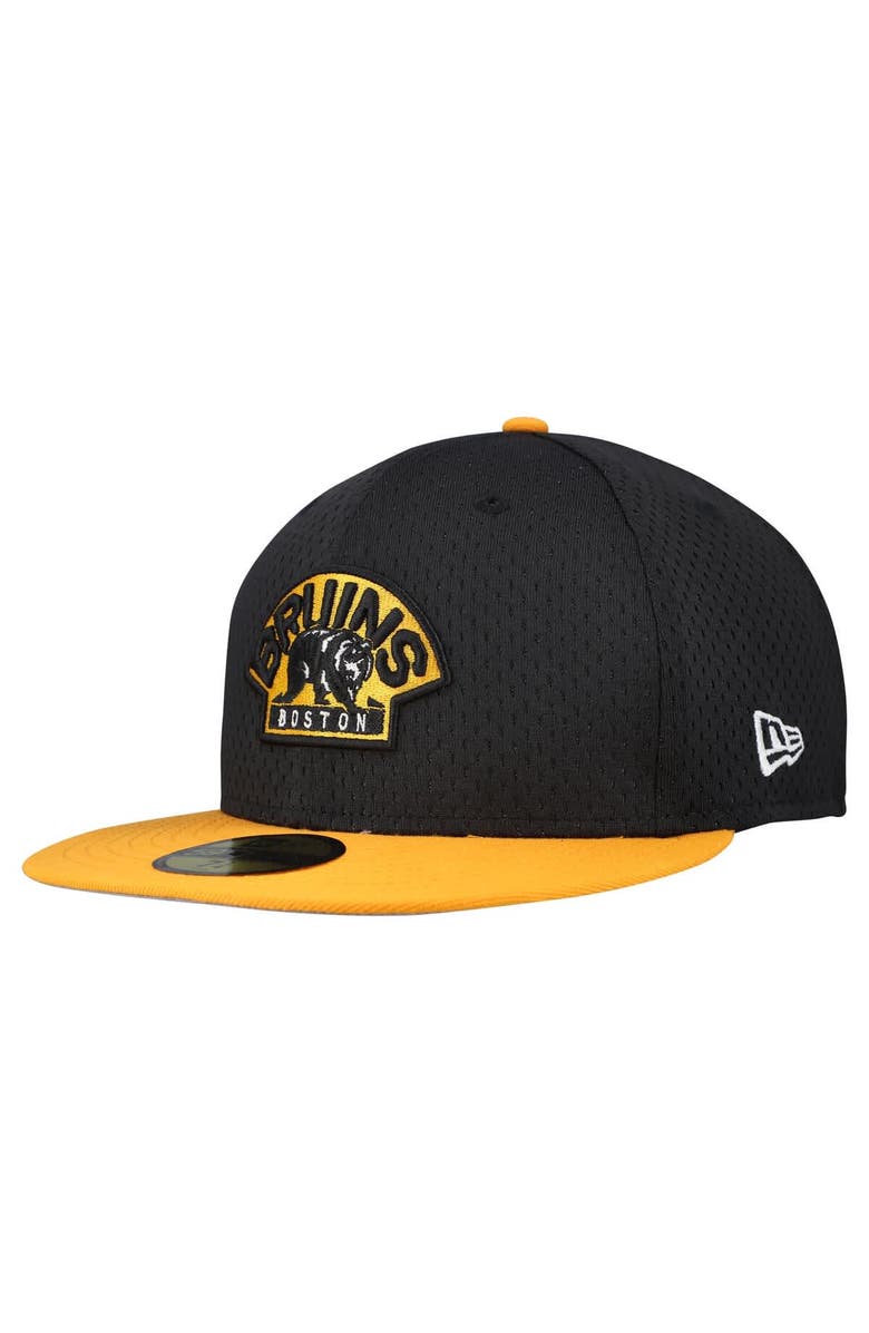 New Era Men's New Era Black/Gold Boston Bruins Mesh Crown Two-Tone 59FIFTY Fitted Hat, Alternate, color, Black