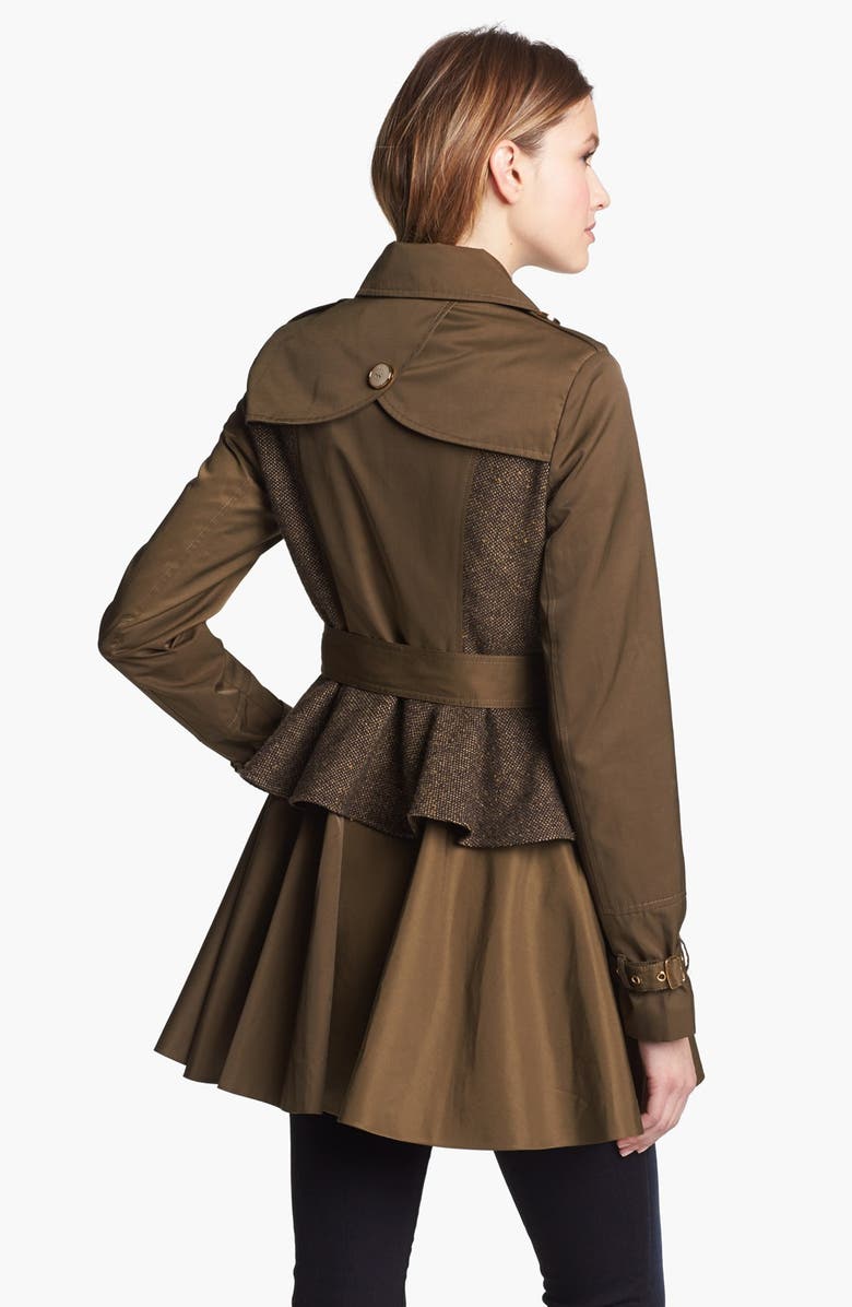 Steve Madden Tweed Panel Peplum Trench Coat, Alternate, color, 