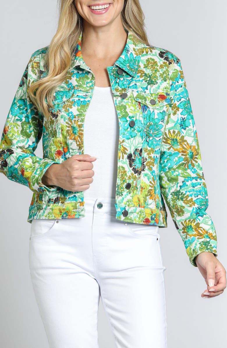 APNY Print Denim Jacket, Main, color, Green Multi