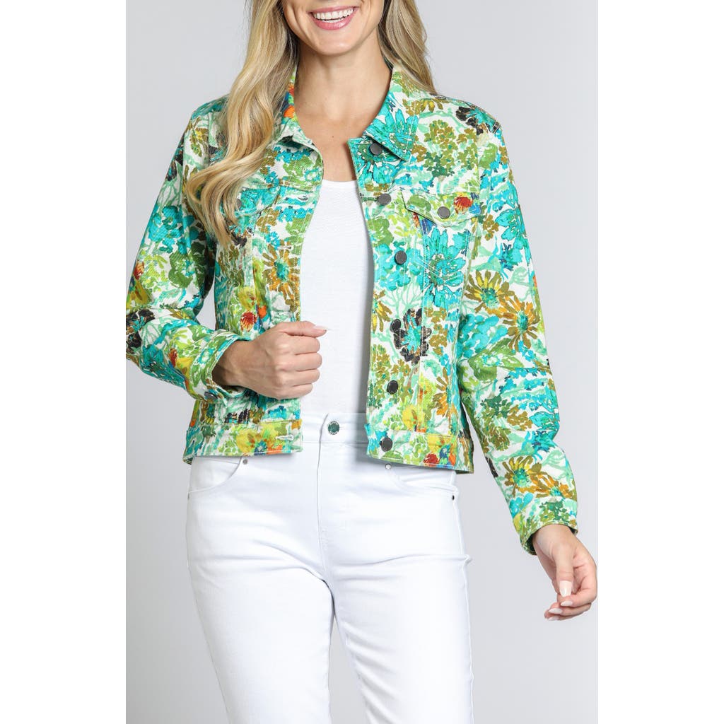 Apny Print Denim Jacket In Green