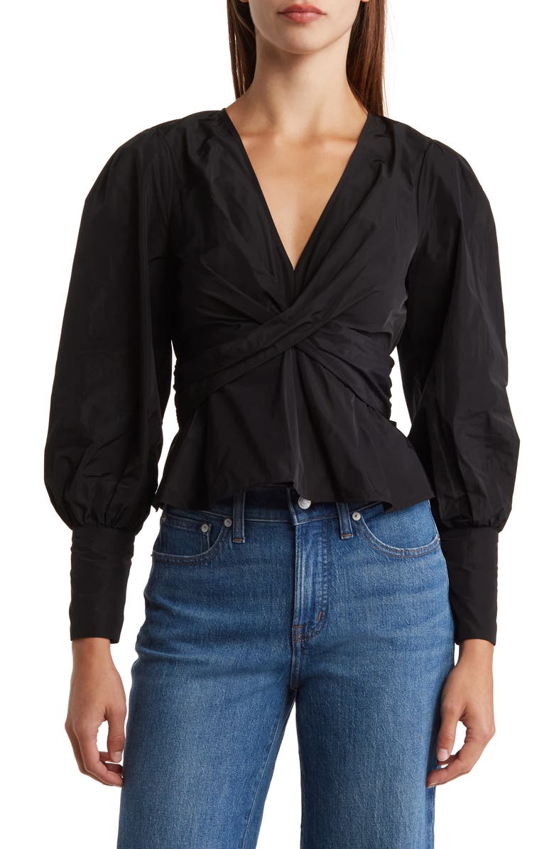 Veronica Beard Seema Twist Front Taffeta Blouse, Main, color, 
