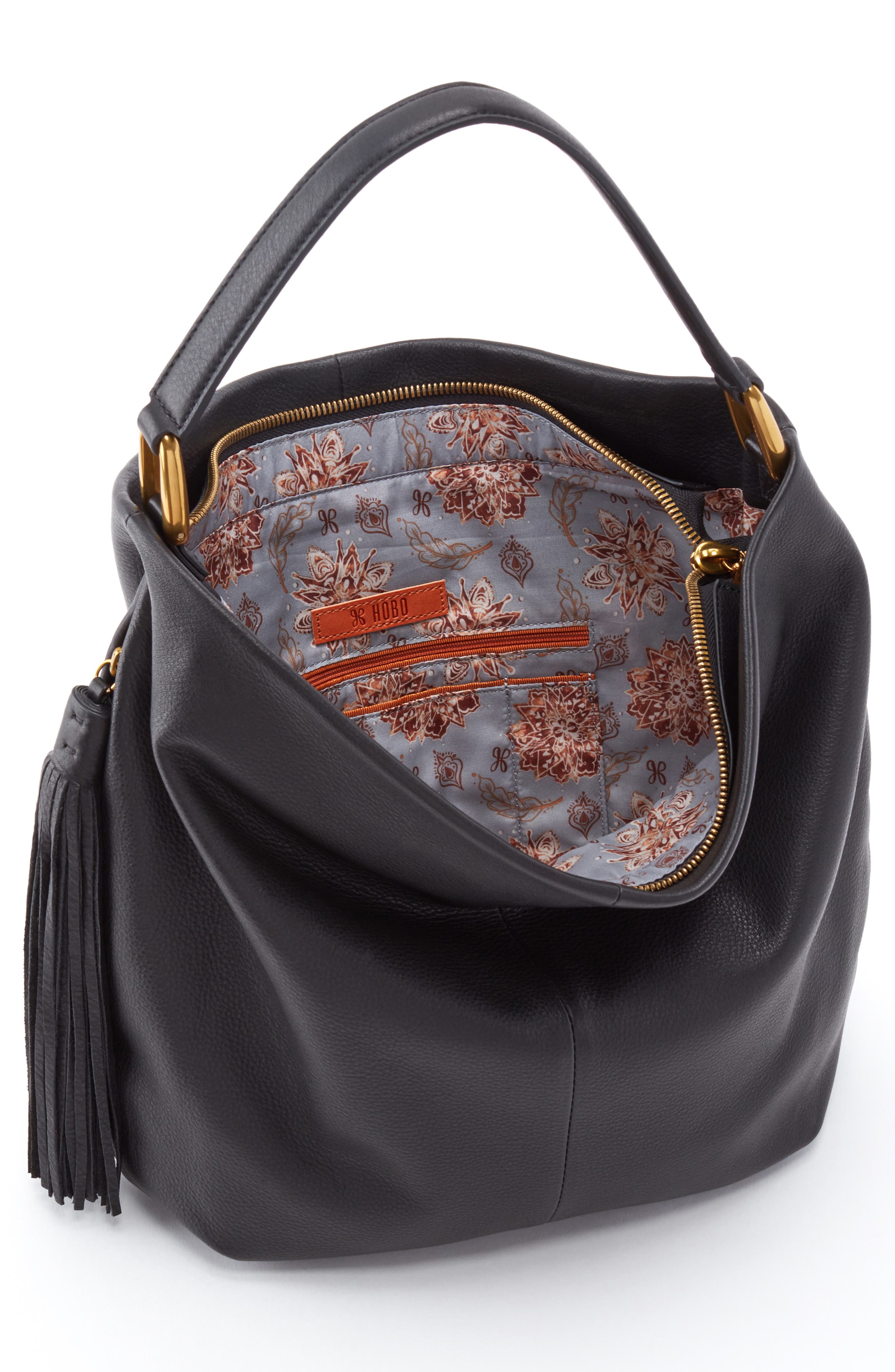 Meridian Leather Hobo, Alternate, color, BLACK