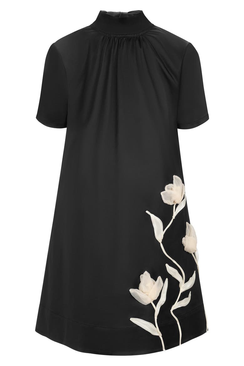 Ilana Floral Appliqué Satin Cocktail Minidress, Alternate, color, BLACK