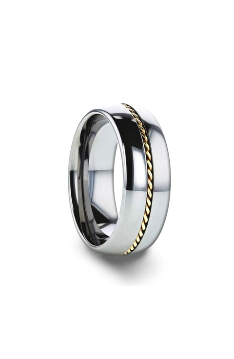 Braided 14k Gold Inlay Domed Tungsten Ring