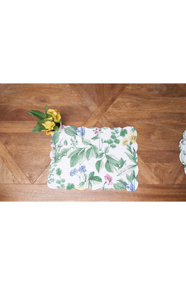 C&F Home Marcy Blooms Scalloped Placemats Set of 6 Floral Design All, 13" x 19", Alternate, color, Green
