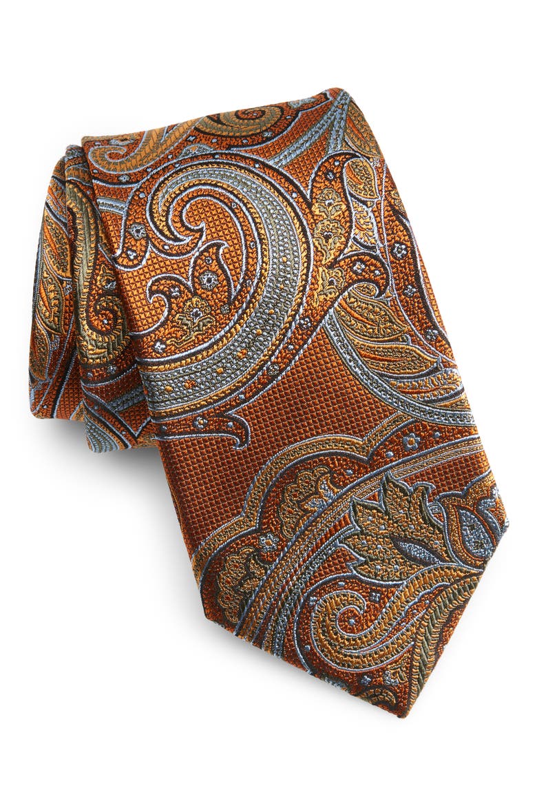 Paisley Silk Tie, Main, color, ORANGE