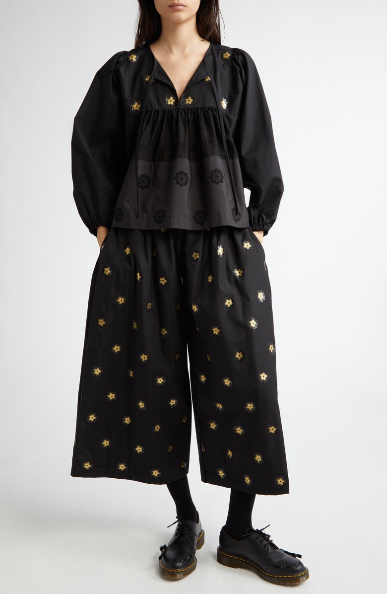 Tao Comme des Garçons Floral Embellished Crop Pants, Alternate, color, 