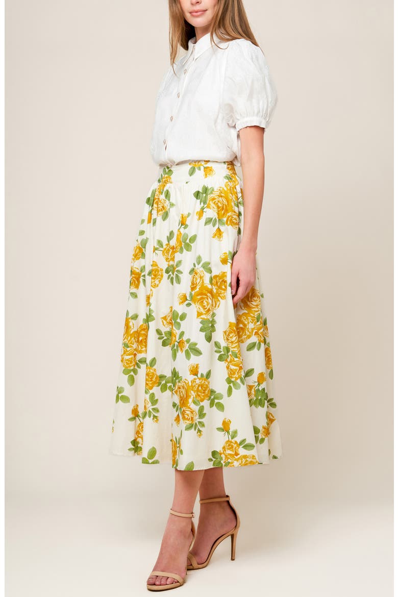 Floral Midi Skirt, Alternate, color, CREAM