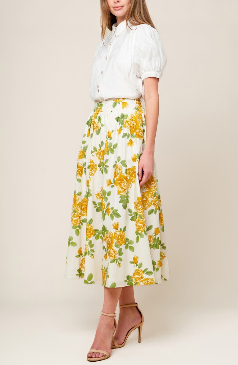 FLYING TOMATO Floral Midi Skirt, Alternate, color, Cream