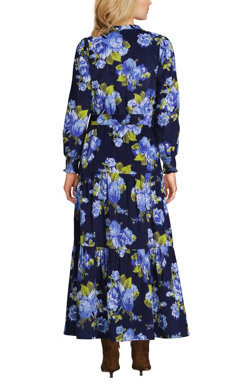 Lands' End Pinwale Cord Smocked Sleeve Maxi Dress In Blue