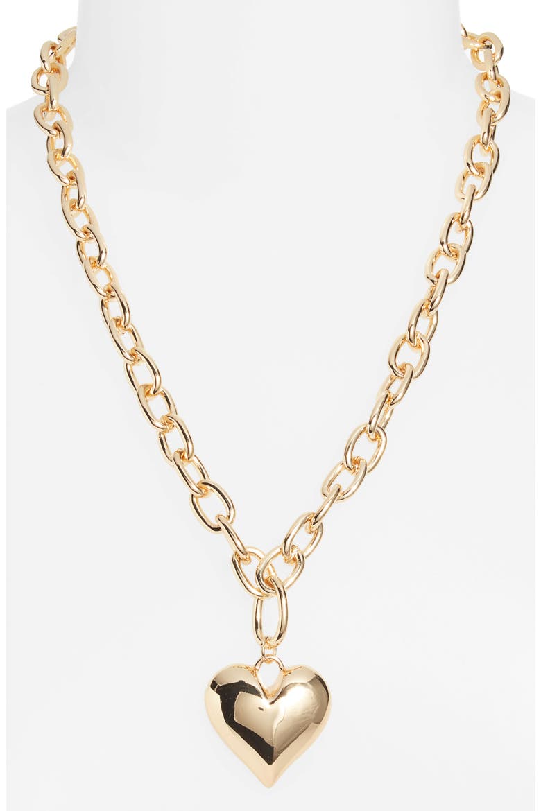 Puffy Heart Chain Necklace, Alternate, color, GOLD