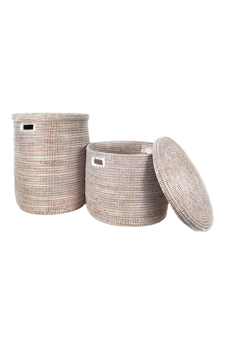 Mbare Flat Lid Storage Basket Monochrome Storage, Alternate, color, Brown And White