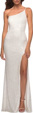 La Femme Simple One Shoulder Long Sequin Evening Gown