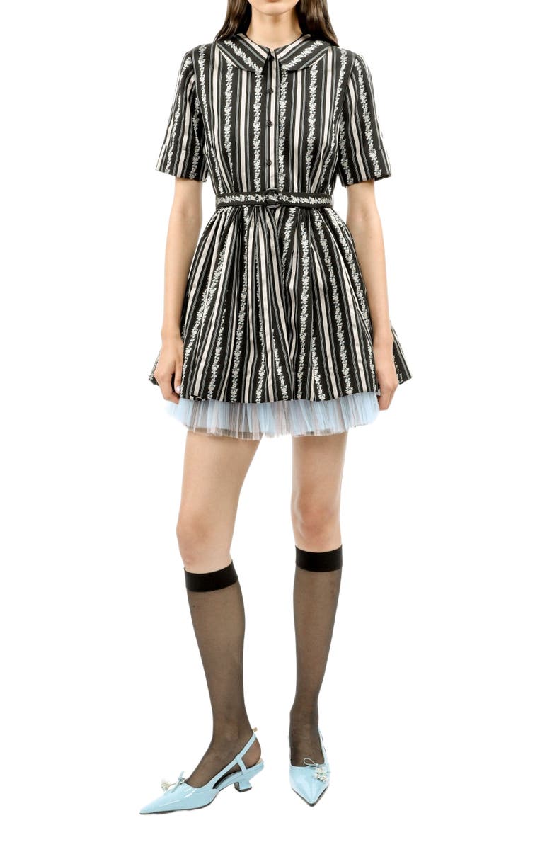 Anna Sui Ribbon Roses Belted Mini Dress, Main, color, Black Multi