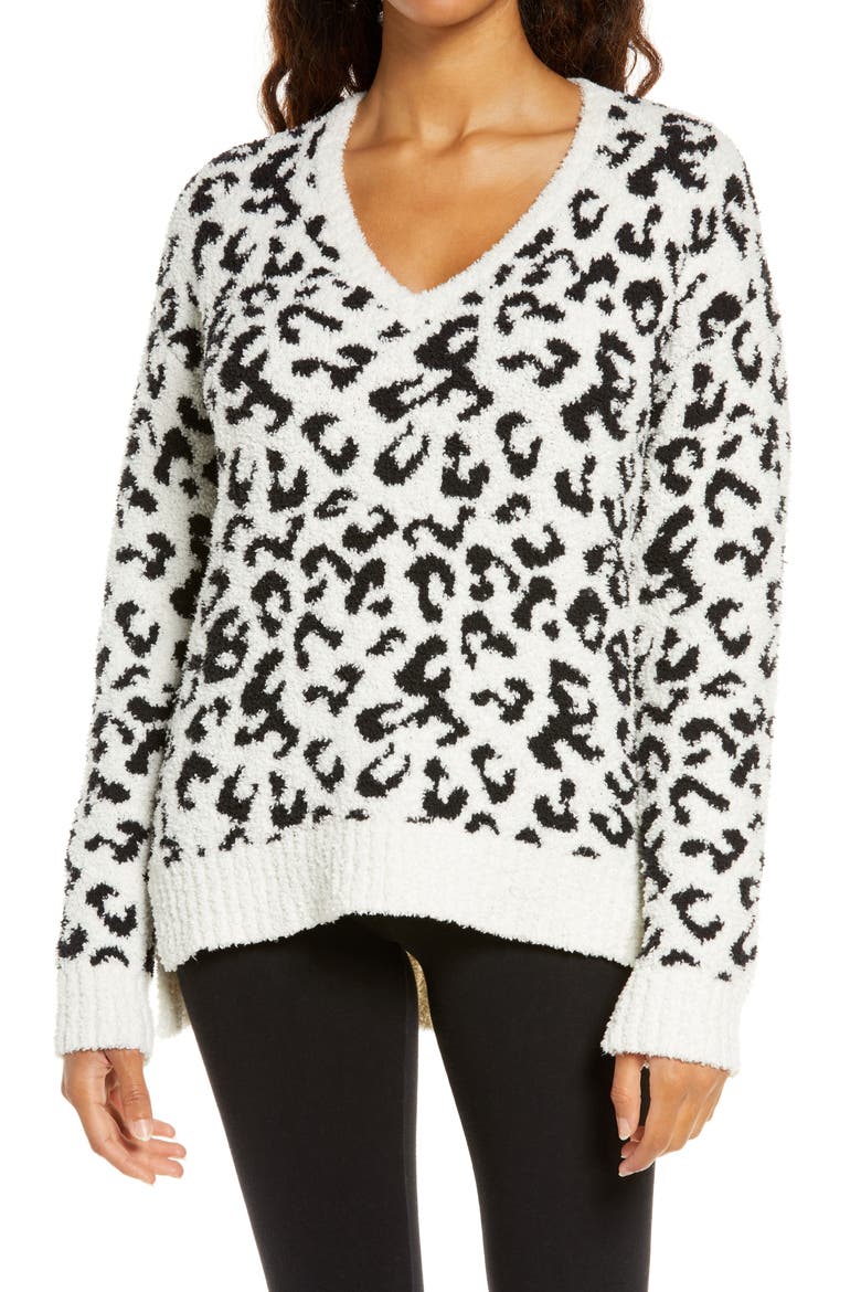 UGG Cecilia V-Neck Sweater, Main, color, SNOW LEOPARD