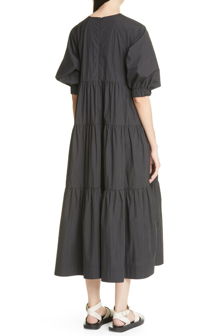 Tiered Bubble Sleeve Midi Dress, Alternate, color, 001 BLACK