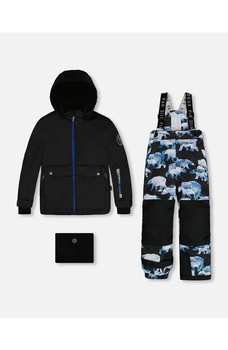 Deux par Deux Boy's Two Piece Snowsuit Black Printed Blue Bears, Main, color, 