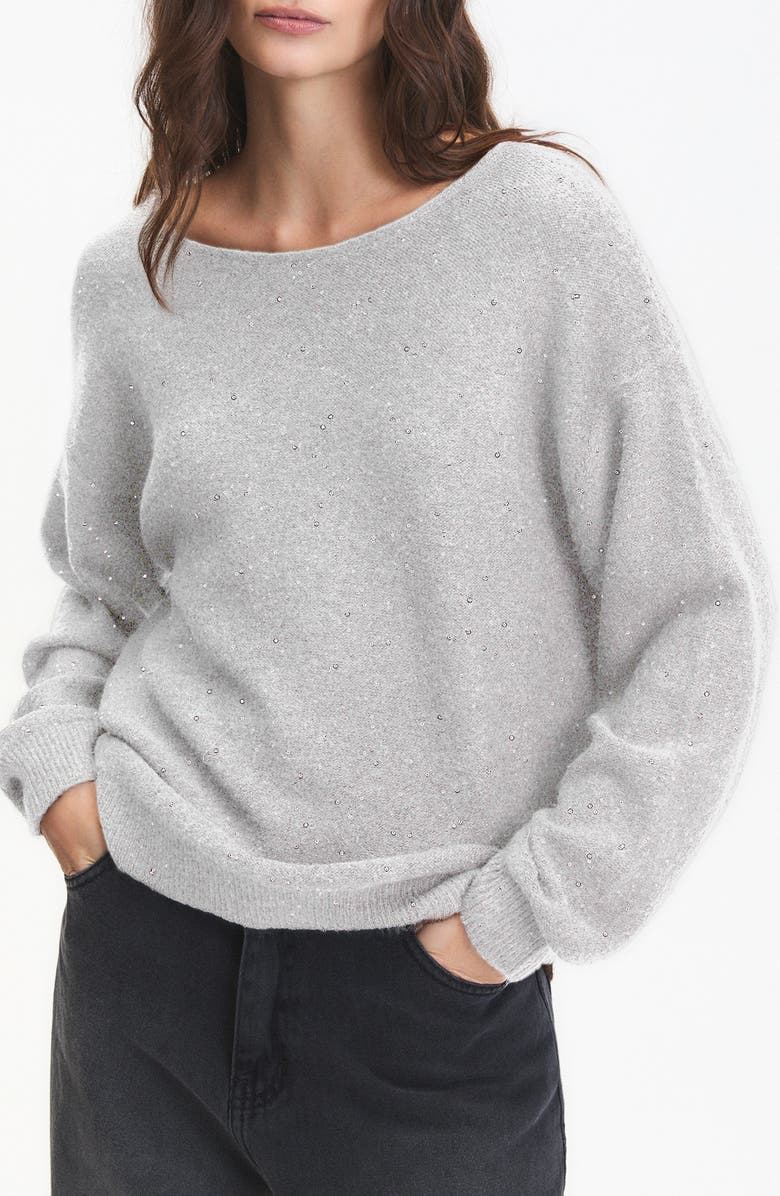 DELUC Catalpa Sequin V-Back Sweater, Main, color, Silver