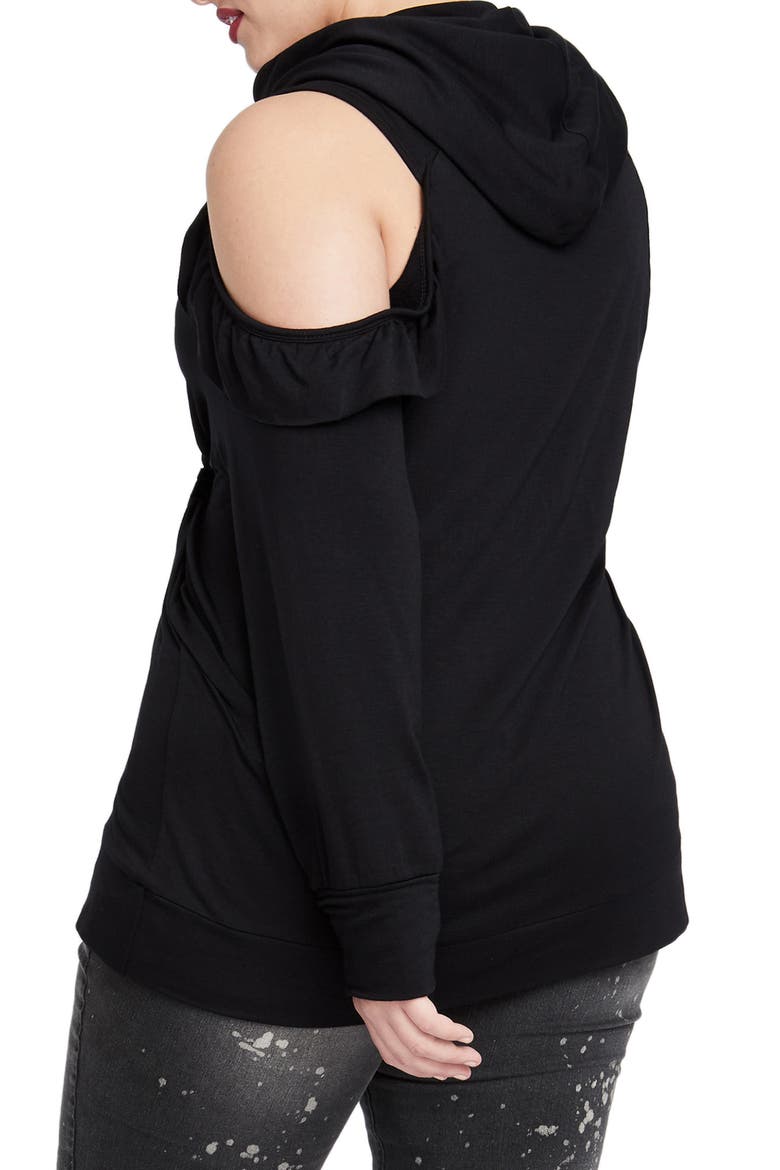 Cold Shoulder Hooded Sweatshirt, Alternate, color, BLACK