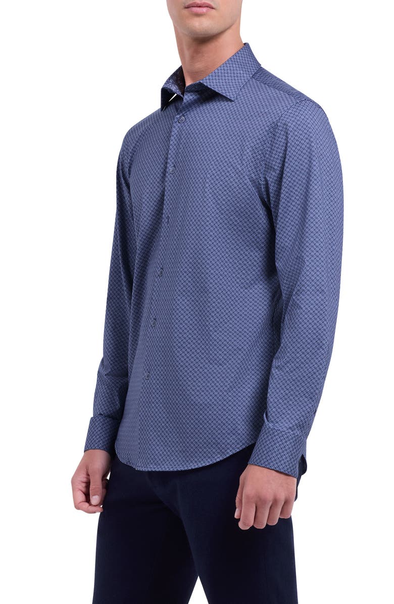 Bugatchi Jimmy OoohCotton<sup>®</sup> Geo Print Button-Up Shirt, Alternate, color, Steel