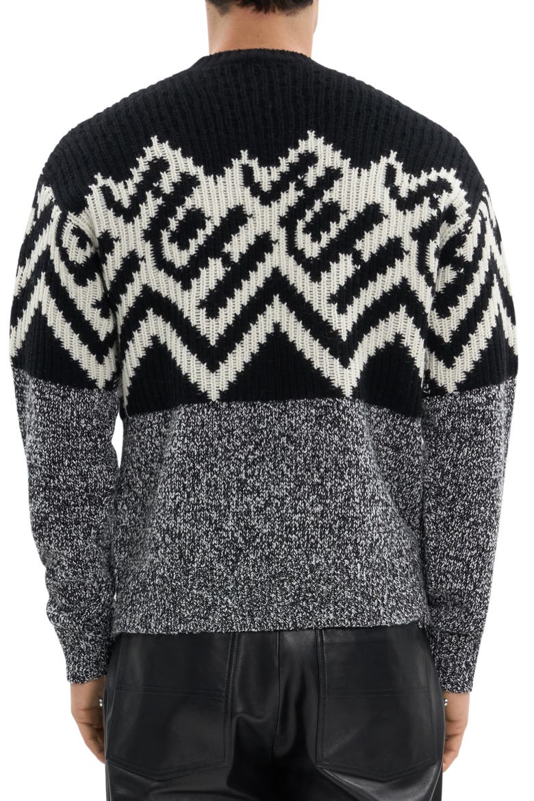 Zephir Oversize Fair Isle Wool Blend Crewneck Sweater, Alternate, color, BLACK/ IVORY