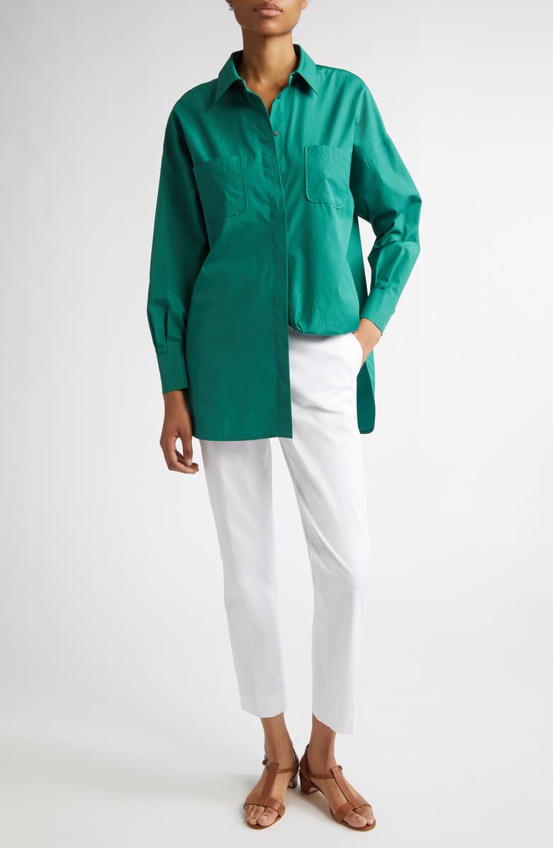 Max Mara Studio Odino Oversize Cotton Button-Up Shirt, Alternate, color, Emerald