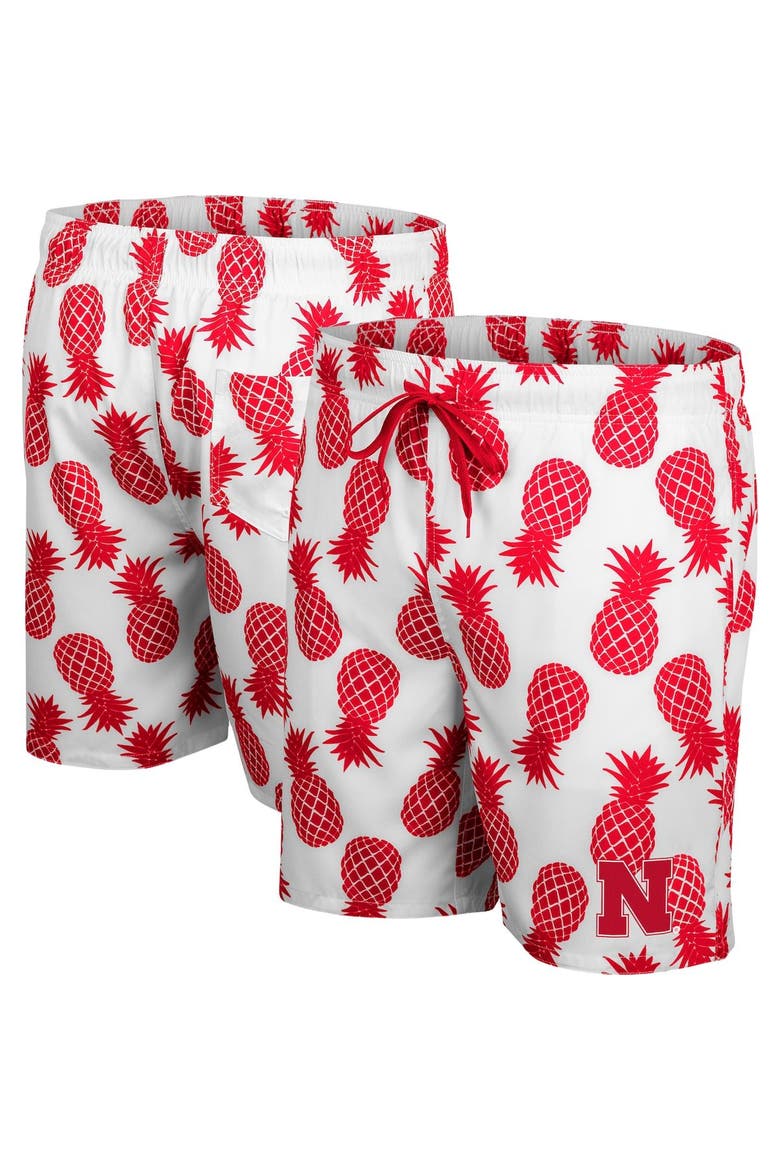 Men's Colosseum White/Scarlet Nebraska Huskers Pineapple Swim Shorts, Main, color, White